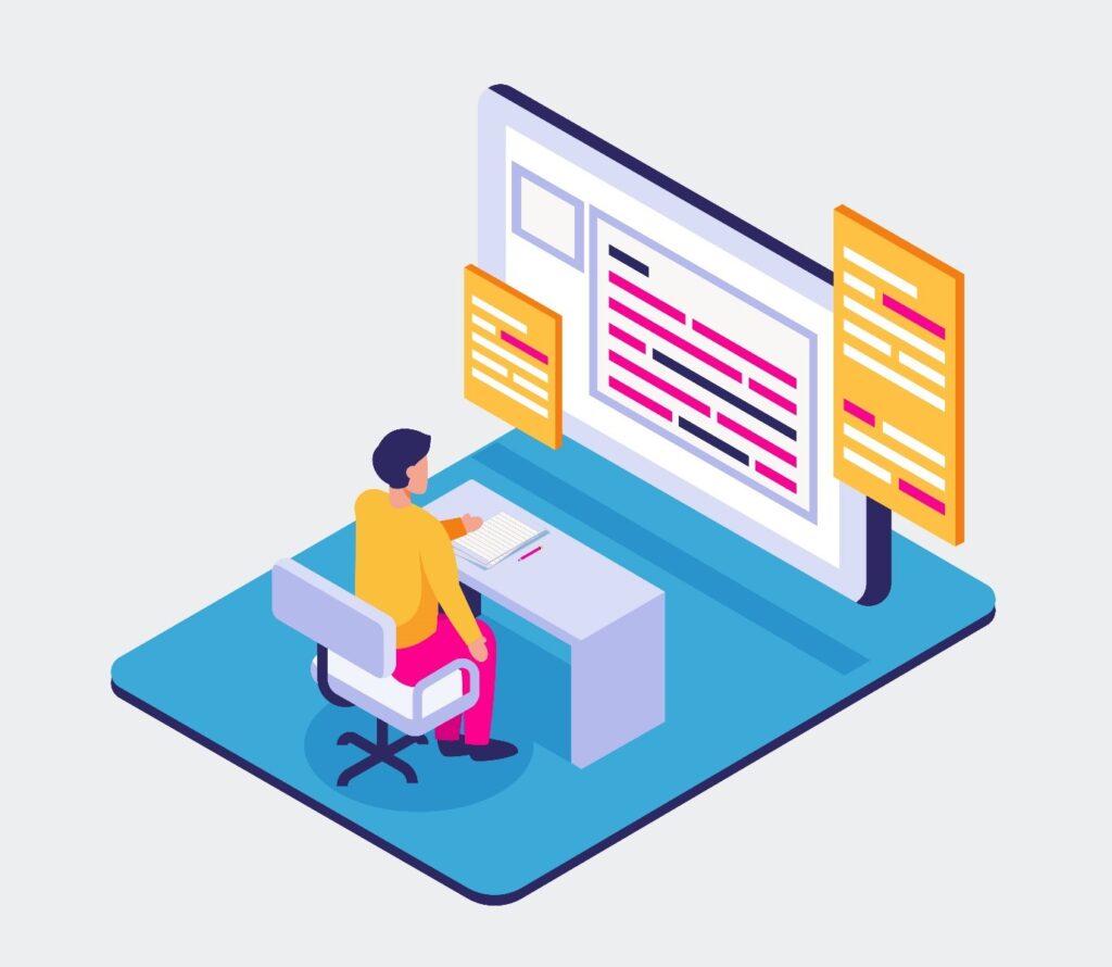 an illustration of a person performing local search engine optimization