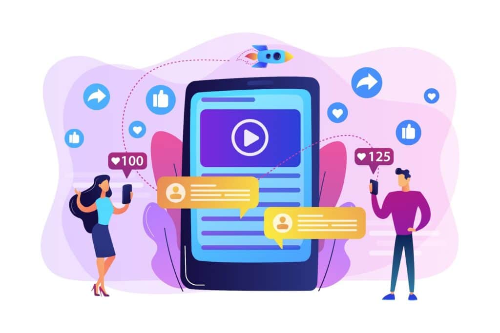 an illustration of 2 person browsing social media