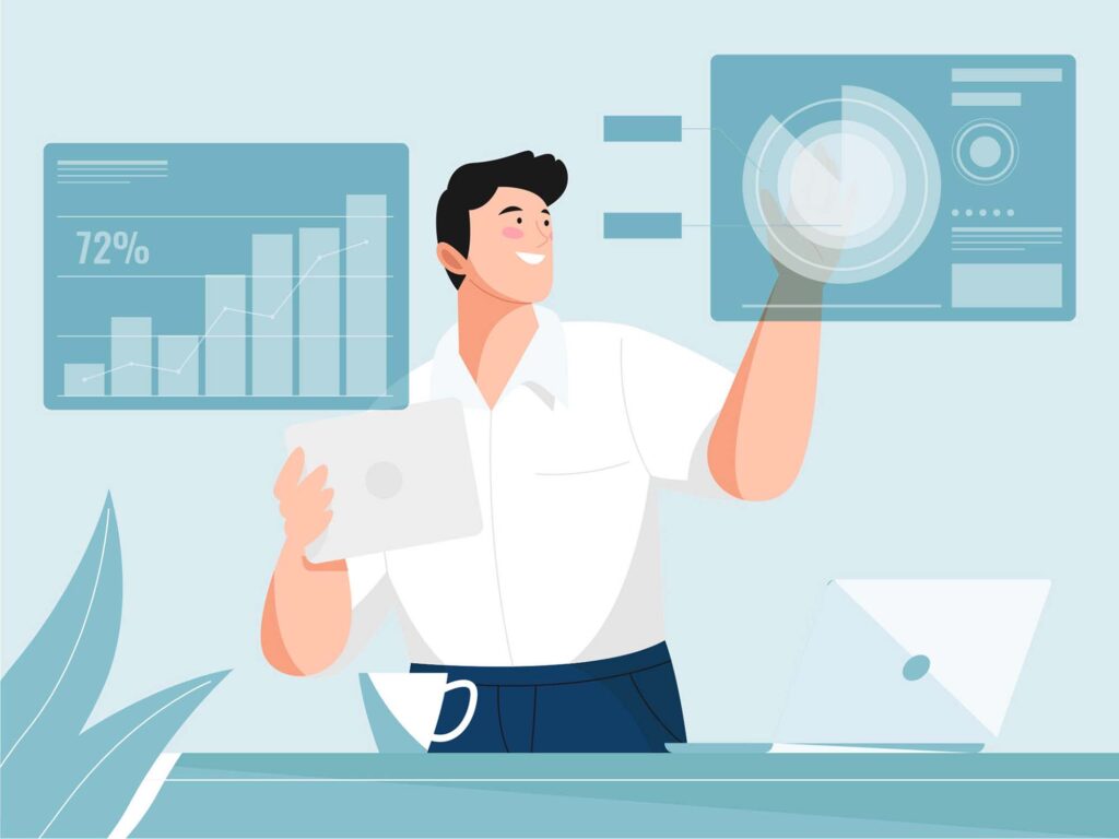 illustration of a man analyzing marketing data