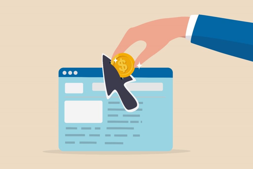 Golden dollar coin popping out from cursor