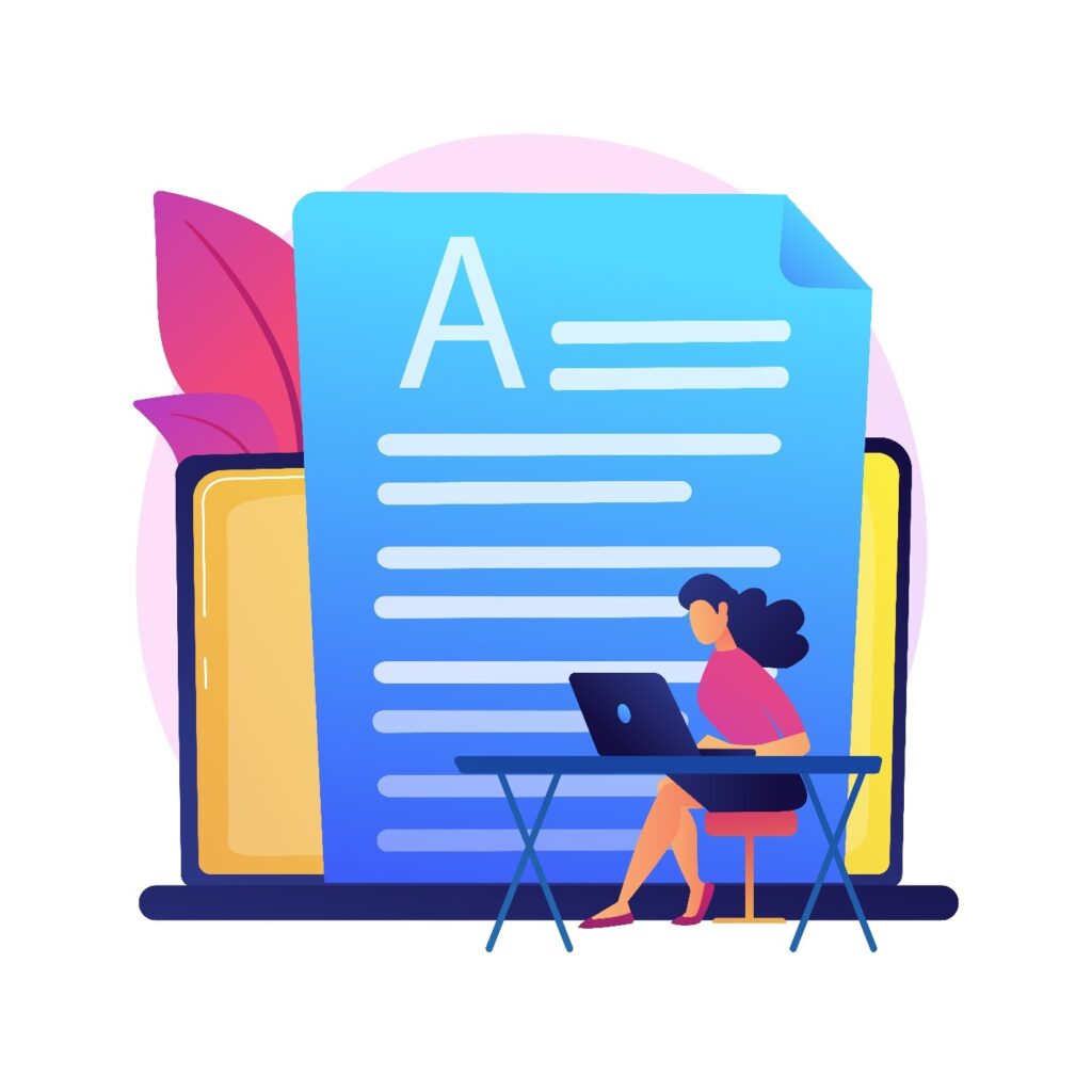 woman writing content on laptop