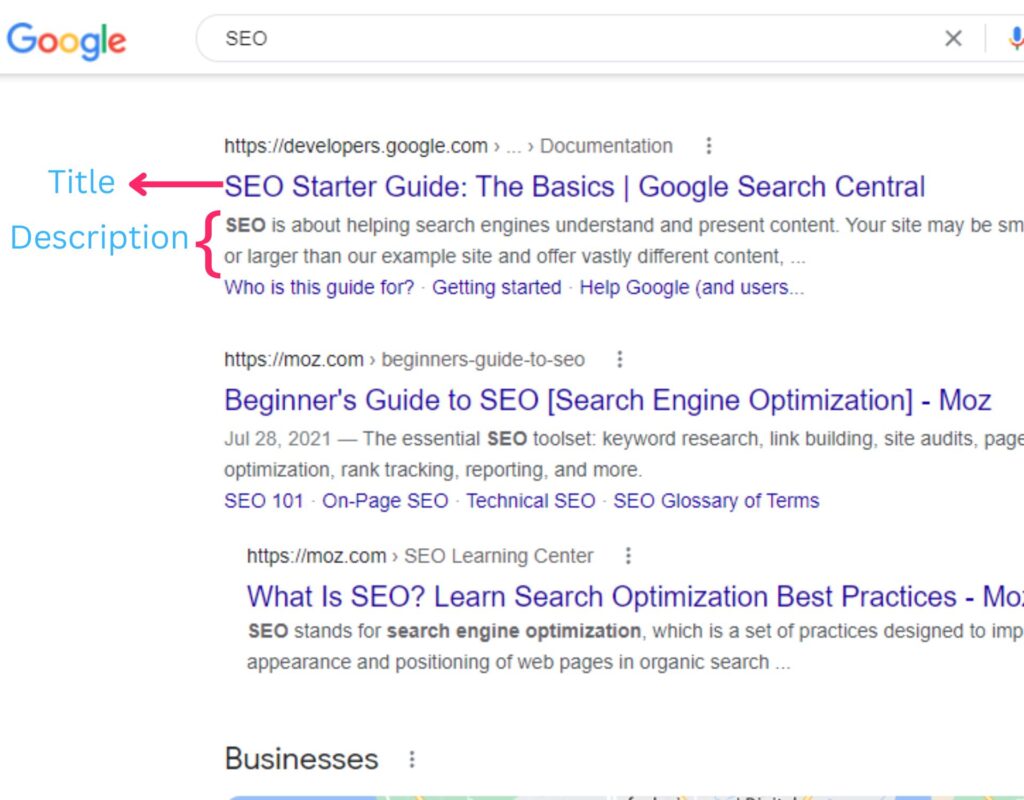Example of SEO Meta Title and Description