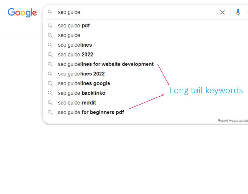 Example of long tail keywords