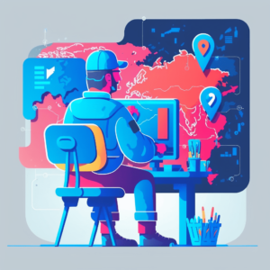 Illustration concept of a plumber doing local SEO on computer